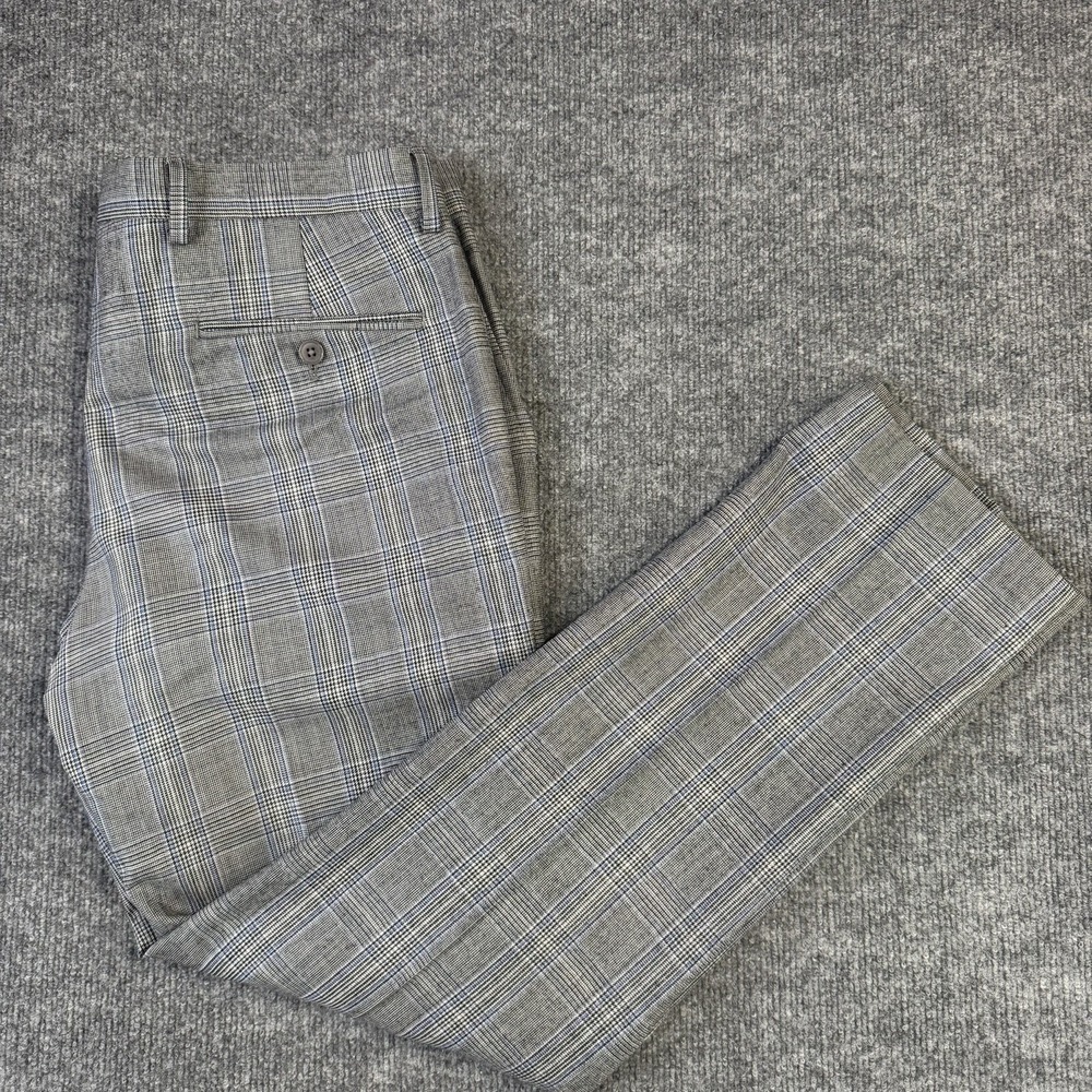 Charles Tyrwhitt Dress Pants Mens 34x30 Gray Glen Plaid 100% Wool Slim Fit 36x30